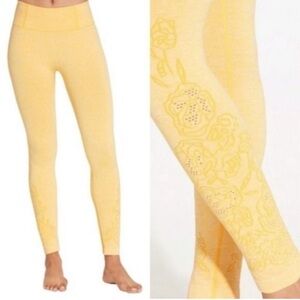 CALIA Pants Womens Large Yellow Seamless Laser Cut Out High Waist Leggings